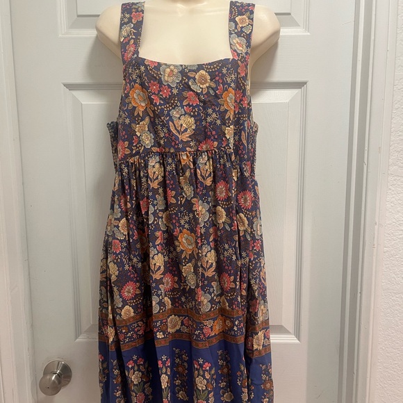 NATURAL LIFE Tricia Mini Dress Cotton Blue Yellow Rose Floral Boho Spring L- EUC - Picture 3 of 12